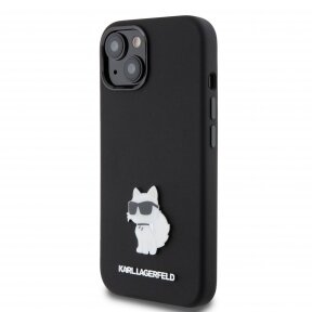 iPhone 15 / 14 / 13 black Silicone Metal PIN KARL LAGERFELD nugarėlė