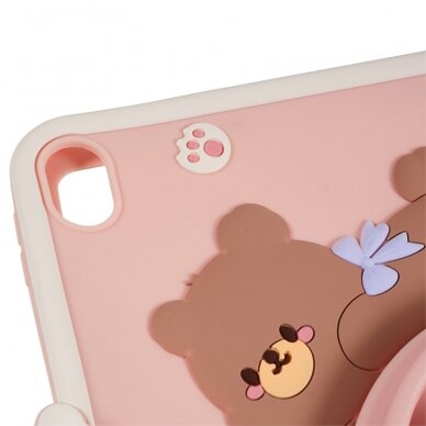 iPad 2025 (11th gen) / iPad 10.9 2022 (10th gen) pink Cartoon Bear nugarėlė su kojele 2
