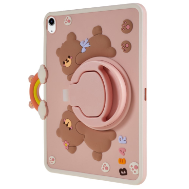 iPad 2025 (11th gen) / iPad 10.9 2022 (10th gen) pink Cartoon Bear nugarėlė su kojele 5
