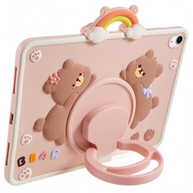 iPad 2025 (11th gen) / iPad 10.9 2022 (10th gen) pink Cartoon Bear nugarėlė su kojele 7