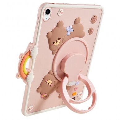 iPad 2025 (11th gen) / iPad 10.9 2022 (10th gen) pink Cartoon Bear nugarėlė su kojele 9