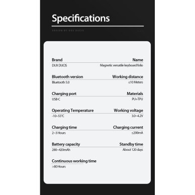 iPad Air 13 (2025 / 2024) / iPad Pro 12.9 (2022 / 2021 / 2020 / 2018) black DUX DUCIS DK Series dėklas su klaviatūra 19