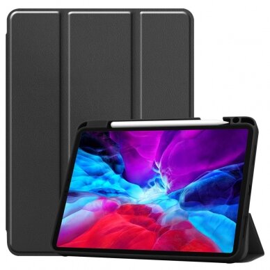 iPad Pro 12.9` 2021/2020/2018 juodas silikoninis TRIFOLD with Pen Slot dėklas
