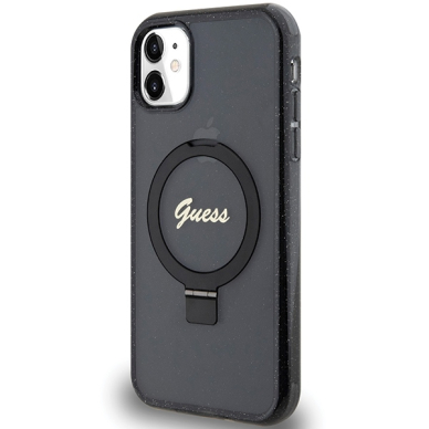 Iphone 11 black Ring Stand Script Glitter MagSafe GUESS nugarėlė 1