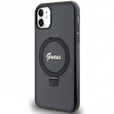 Iphone 11 black Ring Stand Script Glitter MagSafe GUESS nugarėlė 1
