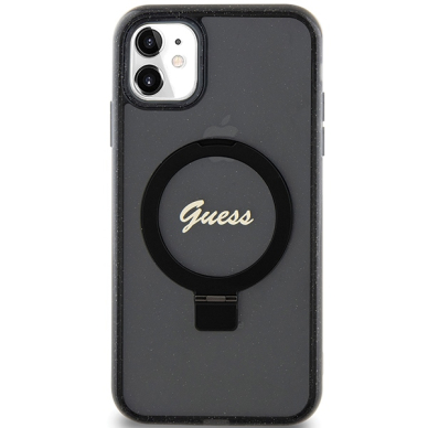Iphone 11 black Ring Stand Script Glitter MagSafe GUESS nugarėlė 2