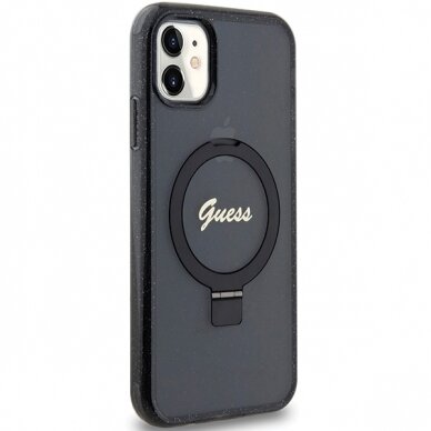 Iphone 11 black Ring Stand Script Glitter MagSafe GUESS nugarėlė 3