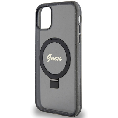 Iphone 11 black Ring Stand Script Glitter MagSafe GUESS nugarėlė 5