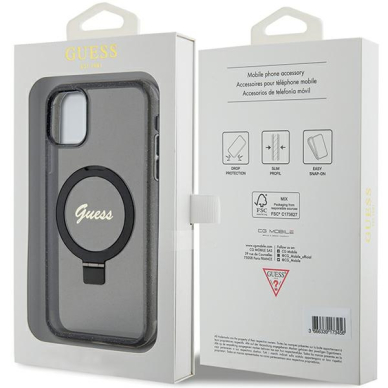 Iphone 11 black Ring Stand Script Glitter MagSafe GUESS nugarėlė 7