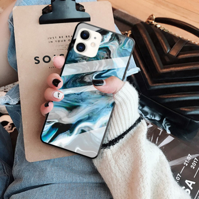 iPhone 11 marble glass nugarėlė Style C melsva 3