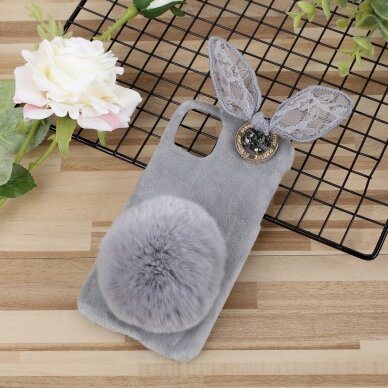 iPhone 11 Pro MAX pilka nugarėlė Fluffy rabbit