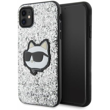 iPhone 11 silver Glitter Choupette Patch KARL LAGERFELD nugarėlė 2