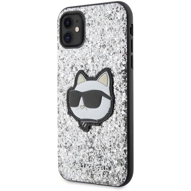 iPhone 11 silver Glitter Choupette Patch KARL LAGERFELD nugarėlė 1