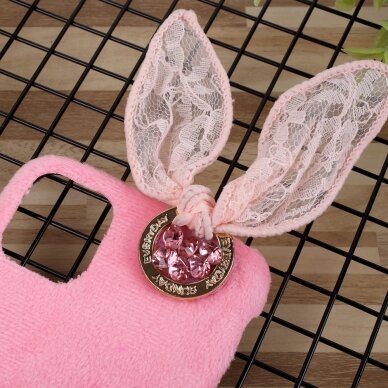 iPhone 11 šviesiai rožinė nugarėlė Fluffy rabbit decor 1