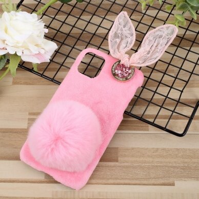 iPhone 11 šviesiai rožinė nugarėlė Fluffy rabbit decor