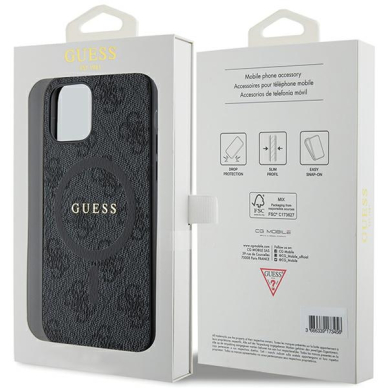 Iphone 12 / 12 PRO black PU Leather 4G Collection Metal Logo MagSafe GUESS nugarėlė 7
