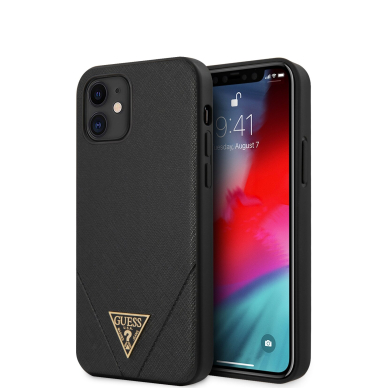 iPhone 12 MINI juoda GUESS nugarėlė GUHCP12SVSATMLBK