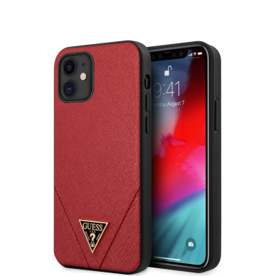 iPhone 12 MINI raudona GUESS nugarėlė GUHCP12SVSATMLRE