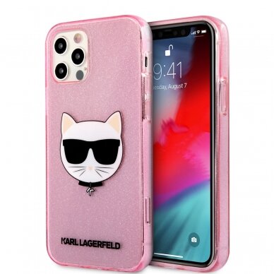 iPhone 12 PRO MAX KARL LAGERFELD rožinė glitter nugarėlė KLHCP12LCHTUGLP