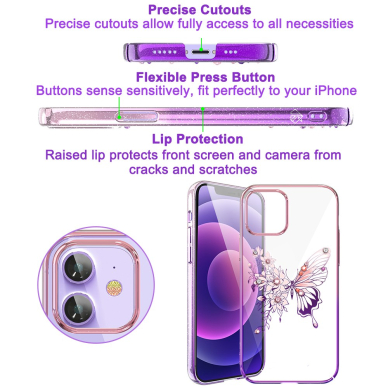 iPhone 12/12 PRO KINGXBAR Crystal violetinė nugarėlė BUTTERFLY 3
