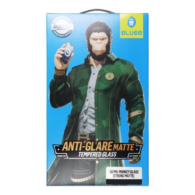 iPhone 13 / 13 PRO / 14 / 16e juodas pilnas Mr.Monkey 5D MATTE stiklas 4