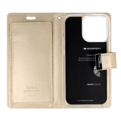 iPhone 13 PRO aukso spalvos MERCURY RICH DIARY dėklas 1
