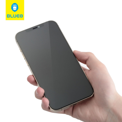 iPhone 13 PRO MAX / 14 PLUS black pilnas Mr.Monkey 5D PRIVACY MATTE stiklas 1