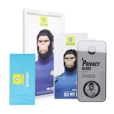 iPhone 13 PRO MAX / 14 PLUS black pilnas Mr.Monkey 5D PRIVACY MATTE stiklas 3