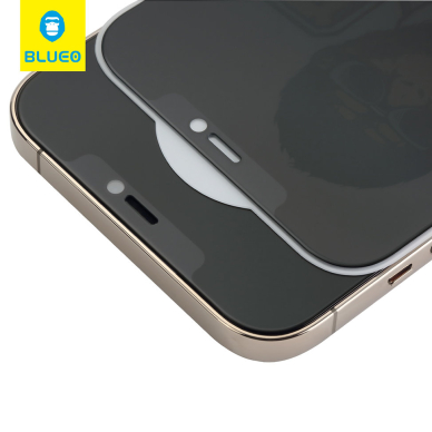 iPhone 13 PRO MAX / 14 PLUS black pilnas Mr.Monkey 5D PRIVACY MATTE stiklas 2