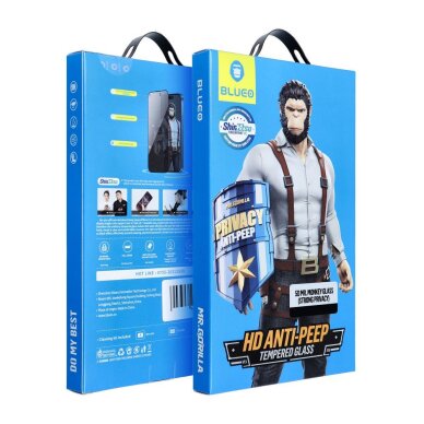 iPhone 13 PRO MAX / 14 PLUS black pilnas Mr.Monkey 5D PRIVACY MATTE stiklas 4