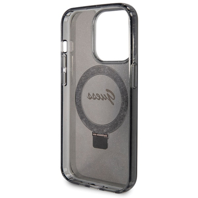 Iphone 13 PRO MAX black Ring Stand Script Glitter MagSafe GUESS nugarėlė 6