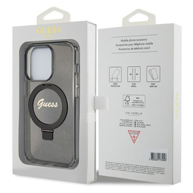 Iphone 13 PRO MAX black Ring Stand Script Glitter MagSafe GUESS nugarėlė 7