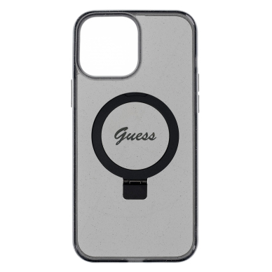 Iphone 13 PRO MAX black Ring Stand Script Glitter MagSafe GUESS nugarėlė 8