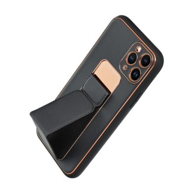 iPhone 13 PRO MAX juoda SULADA LEATHER STAND nugarėlė 2