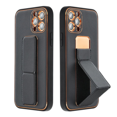 iPhone 13 PRO MAX juoda SULADA LEATHER STAND nugarėlė 3
