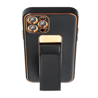 iPhone 13 PRO MAX juoda SULADA LEATHER STAND nugarėlė 4