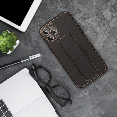 iPhone 13 PRO MAX juoda SULADA LEATHER STAND nugarėlė 5