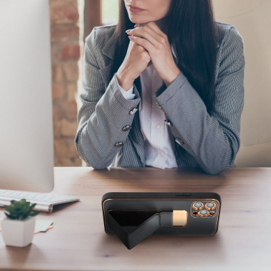 iPhone 13 PRO MAX juoda SULADA LEATHER STAND nugarėlė 7