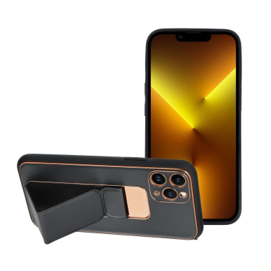 iPhone 13 PRO MAX juoda SULADA LEATHER STAND nugarėlė