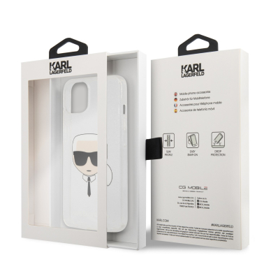 iPhone 13 sidabro spalvos glitter KARL LAGERFELD nugarėlė KLHCP13MKHTUGLS 7