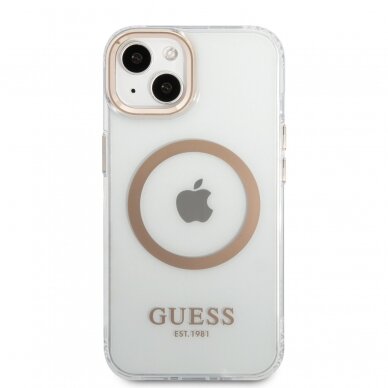 iPhone 13 skaidri + aukso spalvos Magsafe GUESS nugarėlė GUHMP13MHTRMD 2