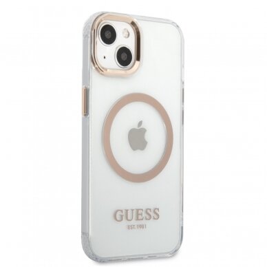iPhone 13 skaidri + aukso spalvos Magsafe GUESS nugarėlė GUHMP13MHTRMD 4