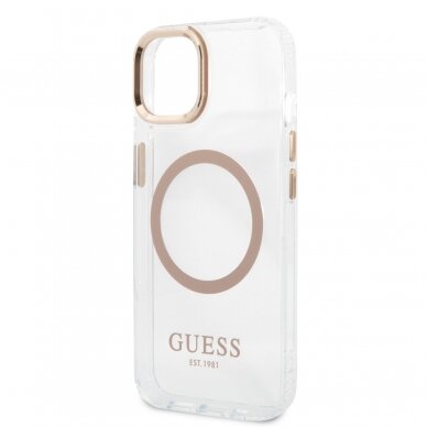 iPhone 13 skaidri + aukso spalvos Magsafe GUESS nugarėlė GUHMP13MHTRMD 5