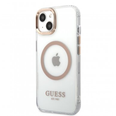 iPhone 13 skaidri + aukso spalvos Magsafe GUESS nugarėlė GUHMP13MHTRMD 3