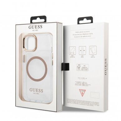iPhone 13 skaidri + aukso spalvos Magsafe GUESS nugarėlė GUHMP13MHTRMD 7