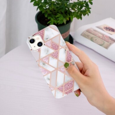 iPhone 13 tracy nugarėlė Geometric marble white/pink 1