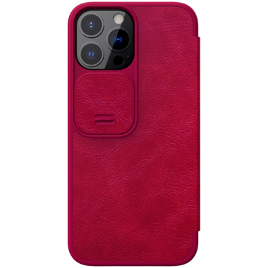 iPhone 13 PRO raudonas odinis QIN dėklas 2