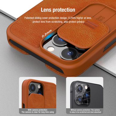 iPhone 13 PRO raudonas odinis QIN dėklas 4