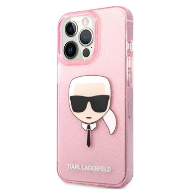 iPhone 13 PRO rožinė glitter KARL LAGERFELD nugarėlė KLHCP13LKHTUGLP 2