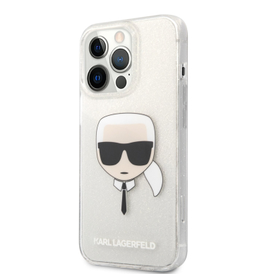 iPhone 13 PRO sidabro spalvos glitter KARL LAGERFELD nugarėlė KLHCP13LKHTUGLS 3